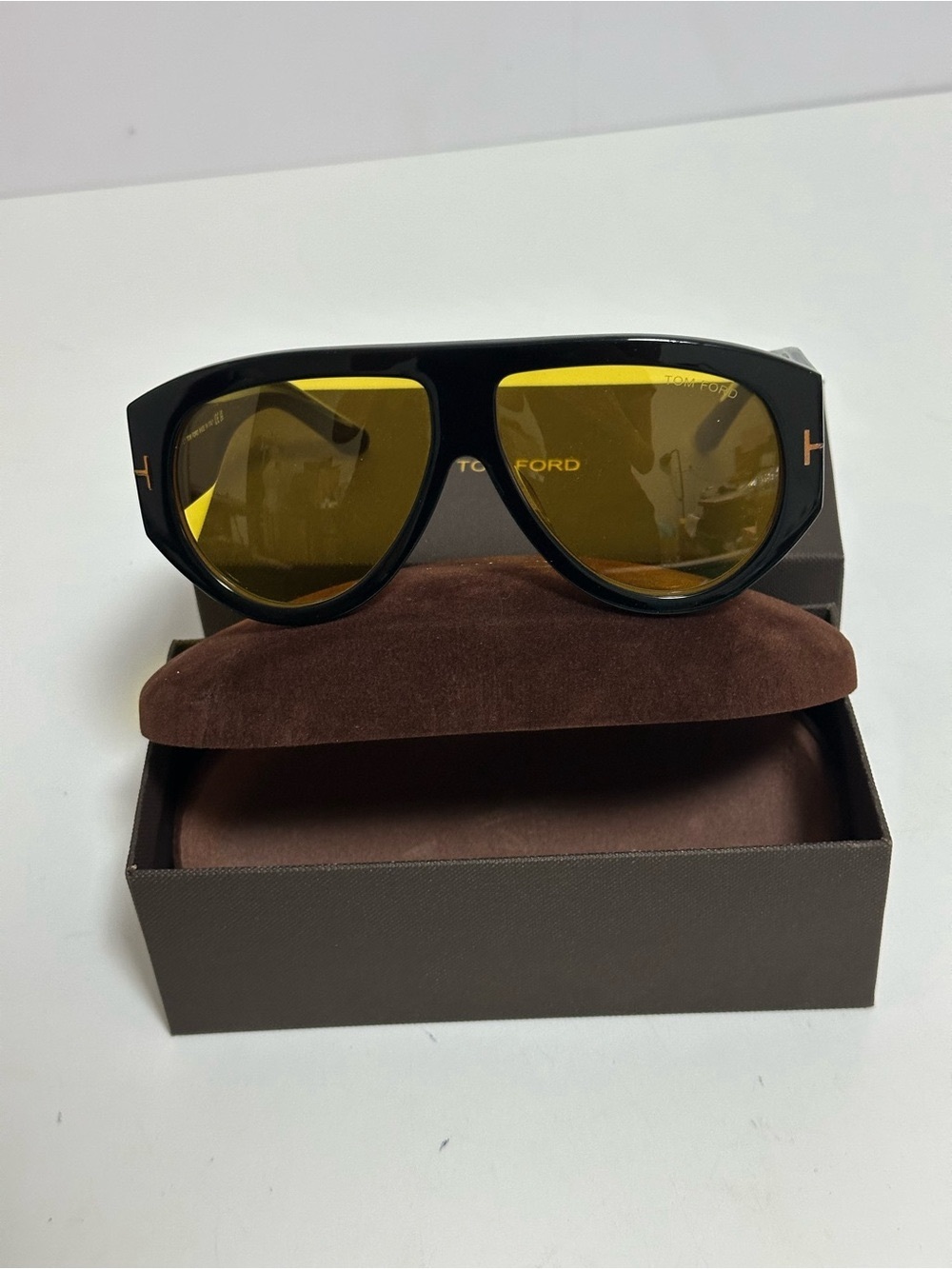 Tom Ford Black Frame Sunglasses with Yellow Lenses